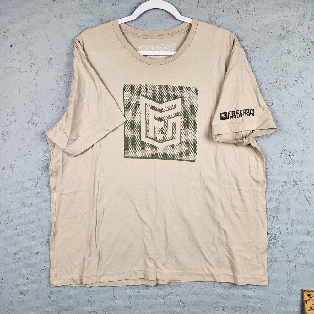Freedom Industries Shirt Mens 2XL Tan Graphic Logo Short Sleeve Athletic Fit